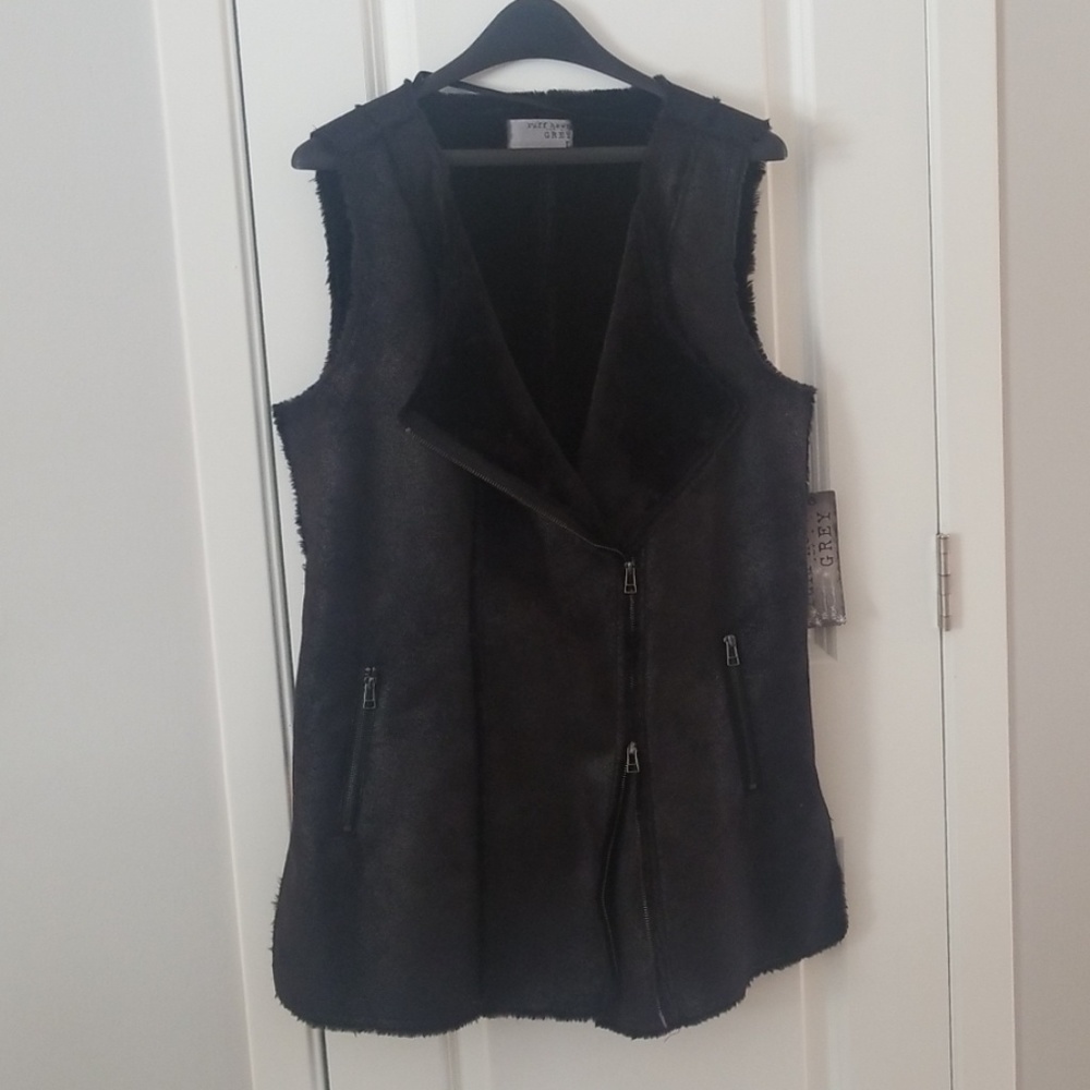 NWT, Ruff Hewn Faux Suede and Fur Vest, Size L